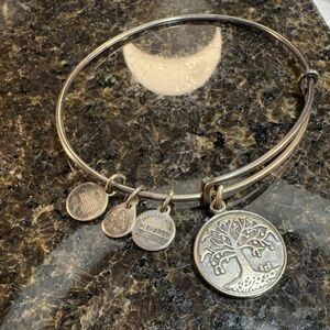 Alex and Ani Silver Charm Bangle with Tree Design